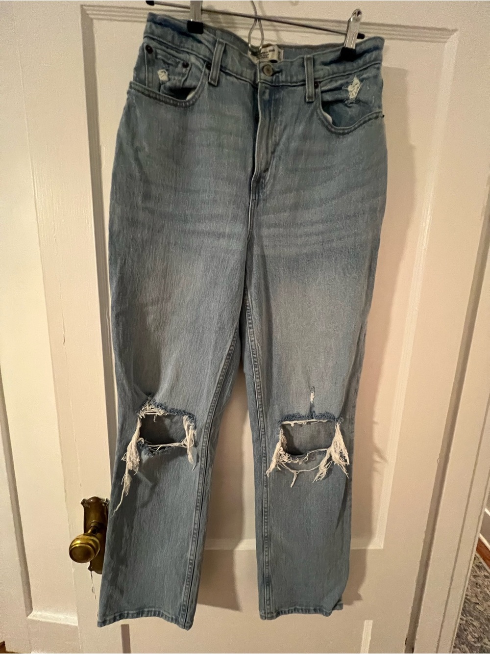 Abercrombie & Fitch Pale Blue High-Rise Distressed Jeans
